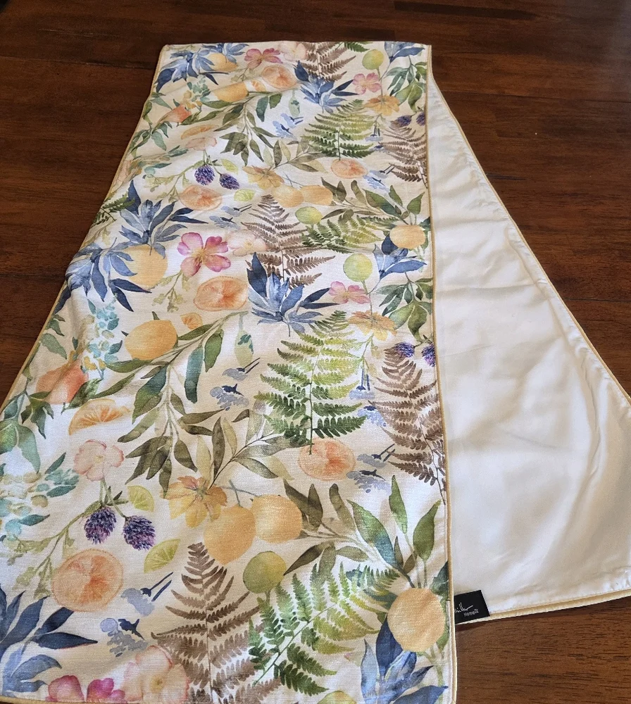 Summer Table Runner Lemons Botanical Nicole Miller 72×16 Lined Green Yellow Blue